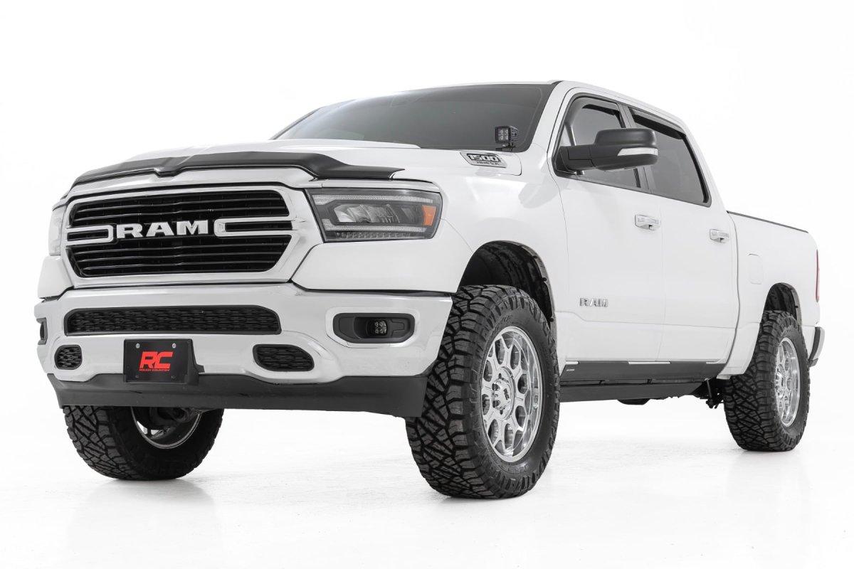 Ram 1500 LED Fog Light Kit - Rough Country - 3.5 Inch Round, Amber DRL - Black - '19-'24